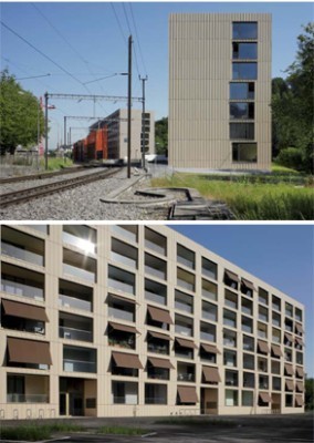 oben: Südfassade Haus B1 / unten: Westfassade Haus B1