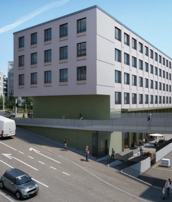 Visualisierung Haus T Nordfassade mit Auskragung und Passarelle