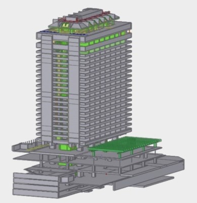 BIM Modell des gesamten Tragwerks nach dem Umbau